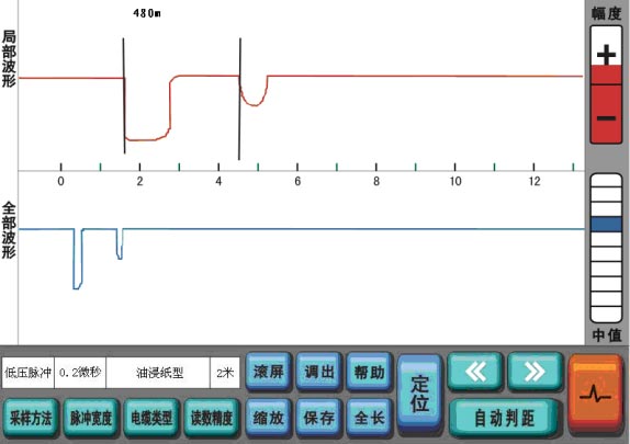 電纜故障測(cè)試儀開(kāi)路全長(zhǎng)波形界面